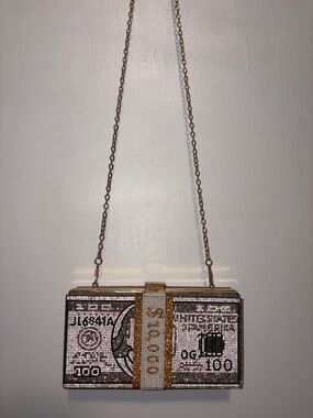 Embellished Crystal Money-Band Clutch Bag in Silver and Gold club purse bag gems